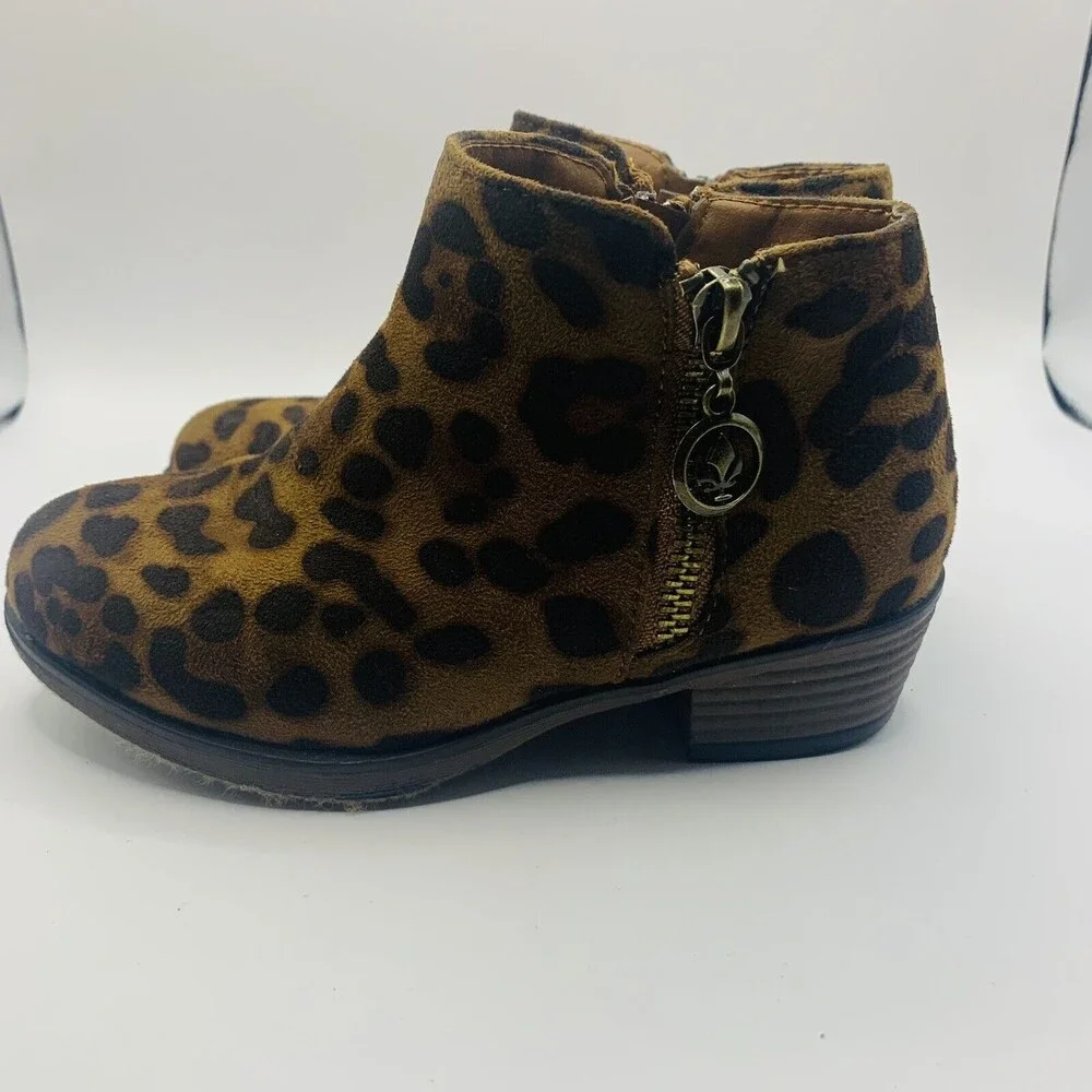 Pierre Dumas Kids Animal Print Leopard Zipp Faux Suede Ankle Shoe Boots Size 11